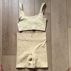 Yellow Ribbed Tank and Shorts Set. Dynamite